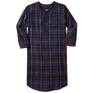 KingSize Men's Big & Tall Blue Multicolor Plaid Flannel Nightshirt 6XL/7XL Tall